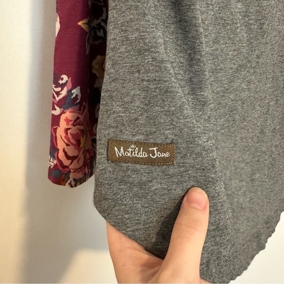 Matilda Jane times table gray and floral Henley long sleeve tee - Picture 2 of 8